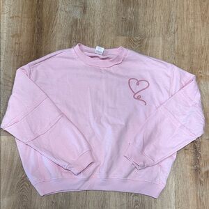 Soft Pink Heart Crewneck Sweatshirt with back detail, Size small